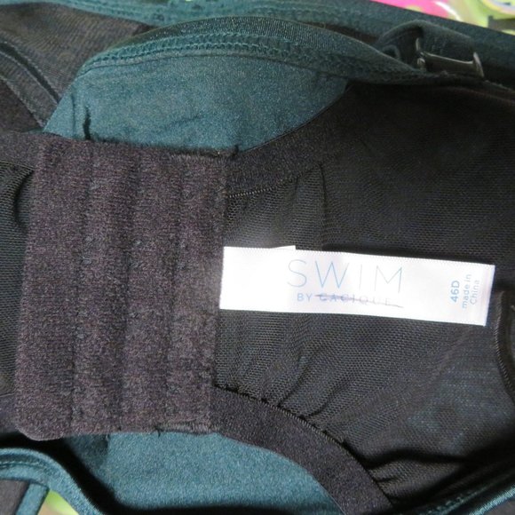 Cacique Bikini Top 46D Green Balconette Bra Swim Suit Pin Up Top Underwire Plus - Picture 4 of 5